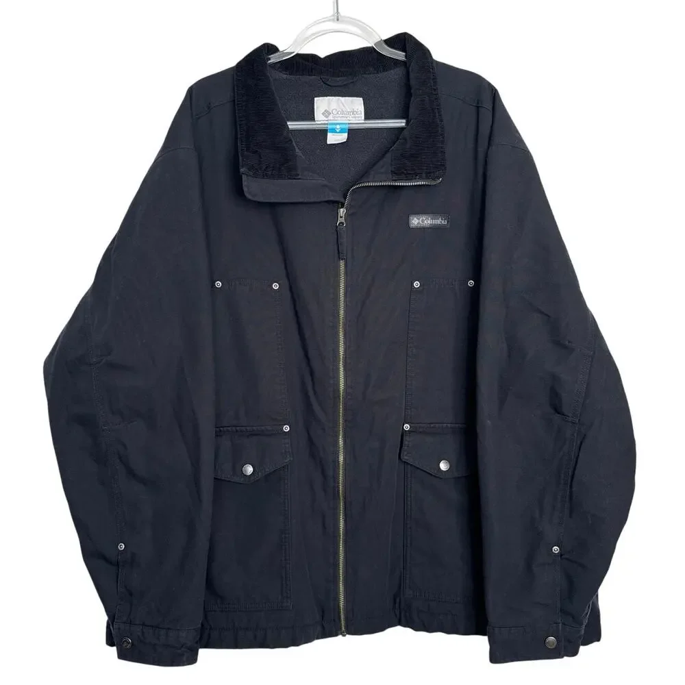 Vintage 2000s Columbia Black Utility Jacket corduroy collar  fleece lining 3X